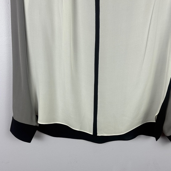 Elie Tahari 100% Silk Elegant Black White Black & Gray V-Neck Blouse Size Medium - Picture 8 of 13